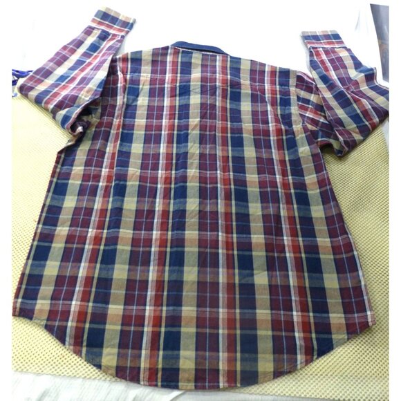NWT Wrangler Gold Buckle Mens Western Plaid Button-Down Shirt Size 36 100% Cotto - Picture 2 of 10